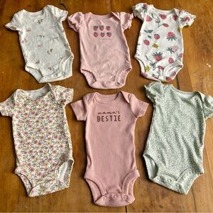 Carter's Floral and Graphic Bodysuits - Pink, White, Green